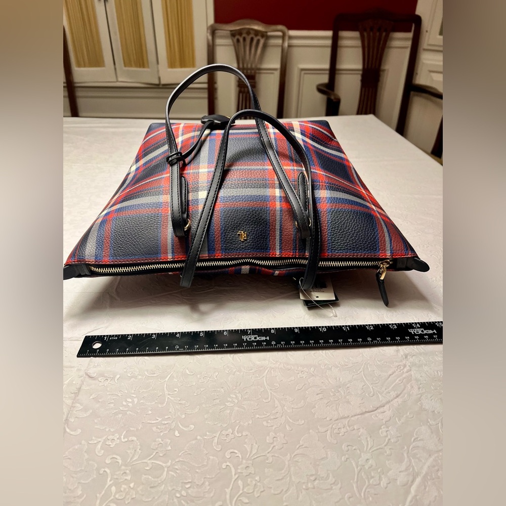 Ralph Lauren Plaid Tote in Navy and Red - Picture 12 of 15
